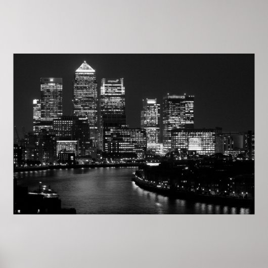 Poster Black White London City Night UK Travel (Devant)