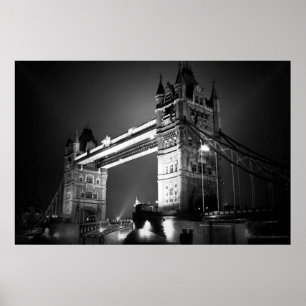 Poster Black White London Tower Bridge la nuit