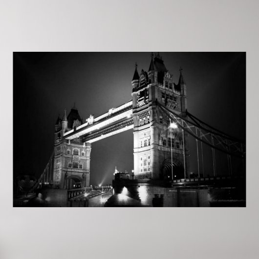 Poster Black White London Tower Bridge la nuit (Devant)