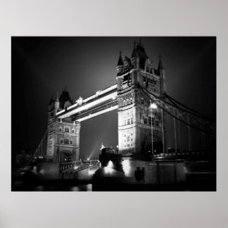 Poster Black White London Tower Bridge la nuit