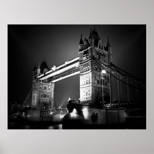 Poster Black White London Tower Bridge la nuit (Devant)