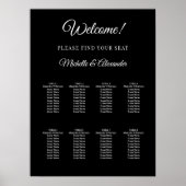Poster Black white modern script wedding seating chart (Devant)