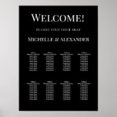 Poster Black white modern simple wedding seating chart (Devant)