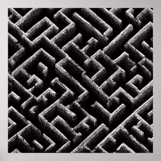 Poster Black & White Optical Illusion Maze Pattern Art (Devant)