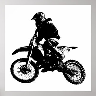 Poster Black White Pop Art Motocross Motorcyle Sport