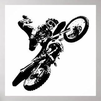 Poster Black White Pop Art Motocross Motorcyle Sport