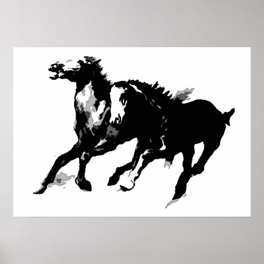 Poster Black White Pop Art Runses Horses Silhouettes (Devant)