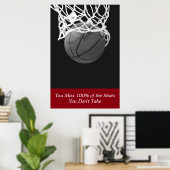 Poster Black White Red Motivation Basketball Sport (Bureau à domicile)