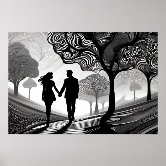 Poster Black & White Romance : Embrace à motifs (Devant)