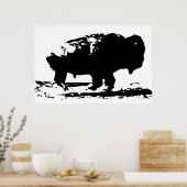 Poster Black & White Running Buffalo Silhouette Pop Art (Cuisine)