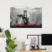 Poster Black White Runse Horse Freedom Inspirationnel (Bureau à domicile)
