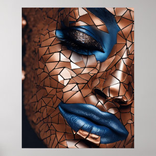 Poster Black Womens Blue Cuivre Mosaïque Visage mur Art