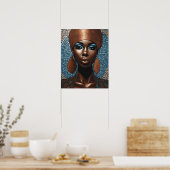 Poster Black Womens Blue Cuivre Mosaïque Visage mur Art (Cuisine)