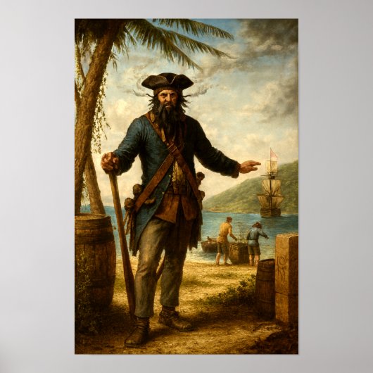 Poster Blackbeard The Pirate With Smoking Beard (Devant)