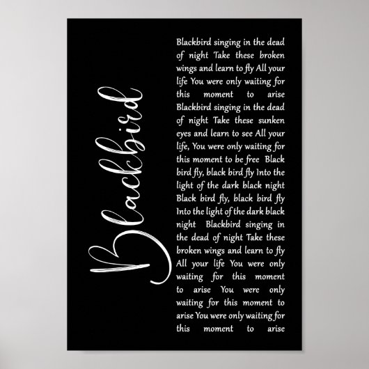 Poster Blackbird Black Script Chanson Lyric Wall Art Impr (Devant)