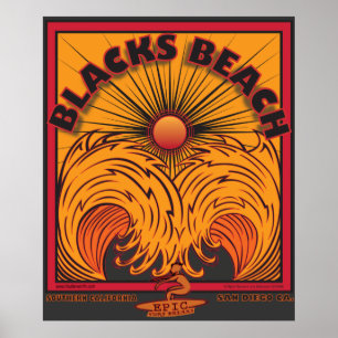POSTER BLACK'S BEACH SAN DIEGO CALIFORNIA SURFING