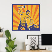 Poster Blacksmith Hammering Retro Strongman Labor (Bureau à domicile)