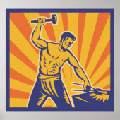 Poster Blacksmith Hammering Retro Strongman Labor (Devant)