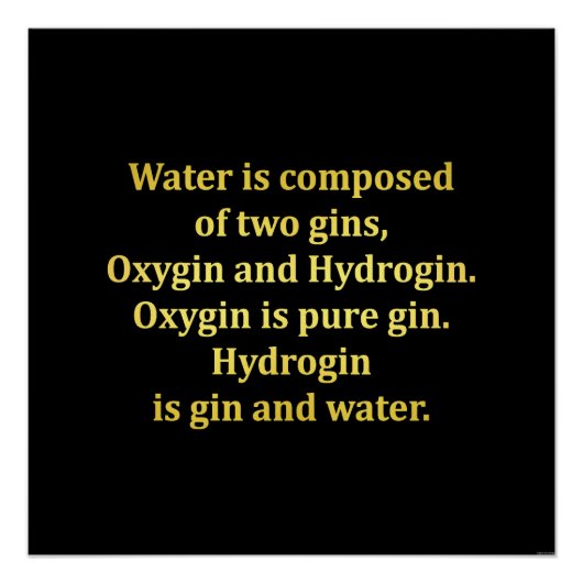 Poster Blague sur l'eau et le gin drôle (Devant)