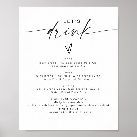 Poster BLAIR Modern Bohemian Let's Drink Bar Menu (Devant)