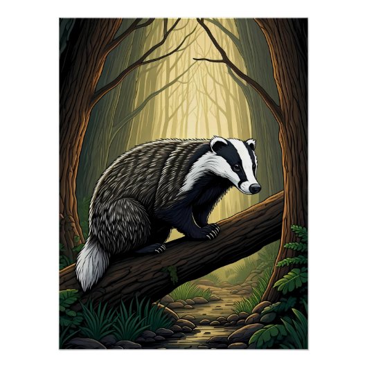 Poster Blaireau dans la forêt enchantée (Devant)