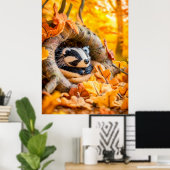 Poster Blaireau en feutre dans une forêt automnale (Bureau à domicile)