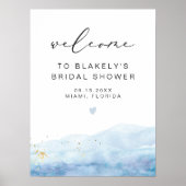 Poster BLAKELY Bleu ciel aquarelle or mariage (Devant)