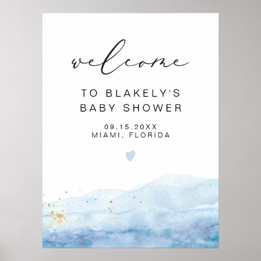 Poster BLAKELY Sky Blue Aquarelle Or Baby shower Fleck (Devant)