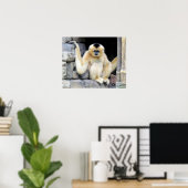 Poster blanc Cheeked Gibbon (2264) (Bureau à domicile)