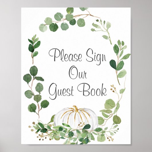 Poster Blanc Citrouille vert S'il vous plaît signer notre (Devant)
