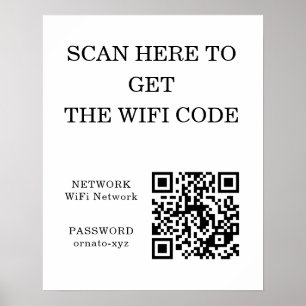 Poster blanc de code QR WiFi - Recherche d'accès