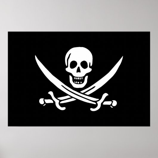 Poster Blanc, Drapeau Pirate Calico Jack, Crâne & Cutlass (Devant)