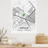 Poster blanc du stade Anfield - Accueil de Liverpo (Cuisine)