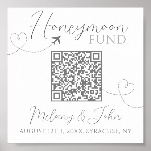 Poster Blanc et gris mignon Elégant QR Code Honeymoon Fun (Devant)