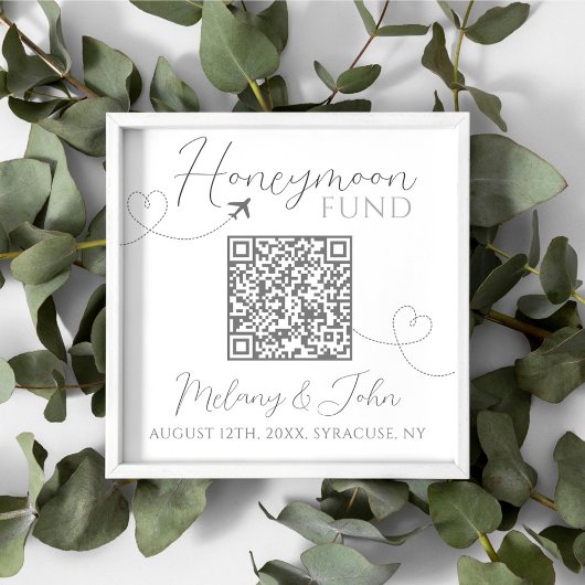 Poster Blanc et gris mignon Elégant QR Code Honeymoon Fun