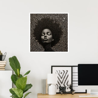 Poster Blanc et noir, femme noire portrait fier
