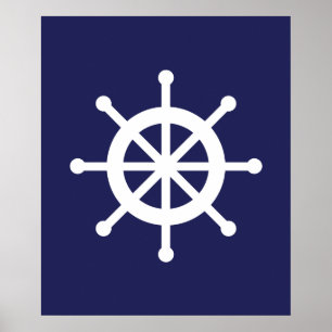 Poster Blanc et roue nautique de bateau de marine