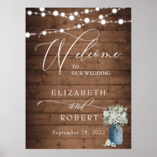 Poster Blanc Floral Rustique Élégant Lumières Mariage en