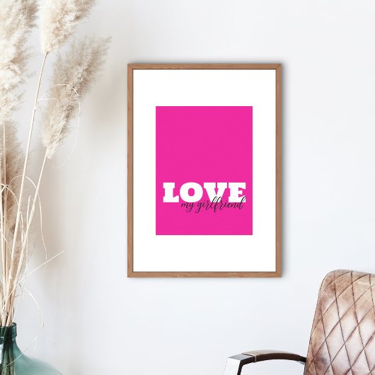 Poster Blanc LOVE Rose vif Saint Valentin