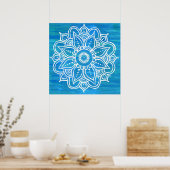 Poster Blanc Mandala Aquarelle Bleu Vert Vagues (Cuisine)