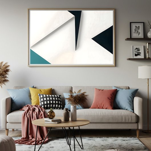Poster Blanc Moderne Marine Sarcelle Abstrait Géométrique