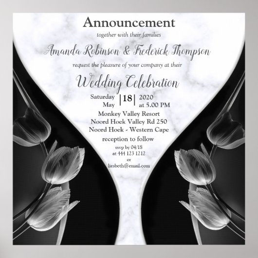 Poster Blanc moderne - Noir marbré Abstrait (Devant)