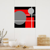Poster Blanc noir gris rouge moderne - toile MS0001 (Cuisine)