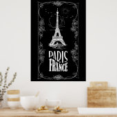 Poster blanc Paris France sur Black (Cuisine)