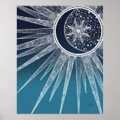Poster Blanc Sun Moon Mandala Blue Gradient Design (Devant)