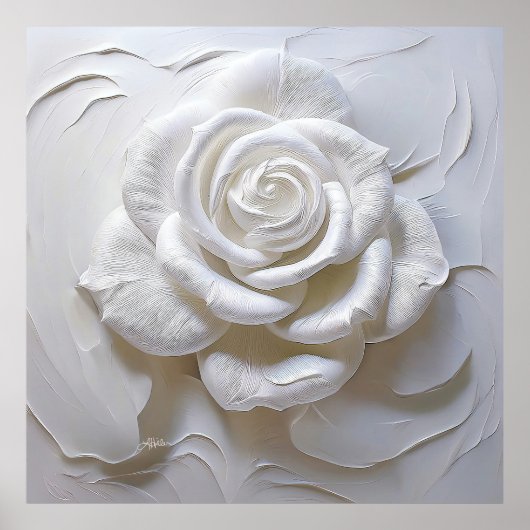Poster Blanc sur Blanc - Rose Sculptée (Devant)