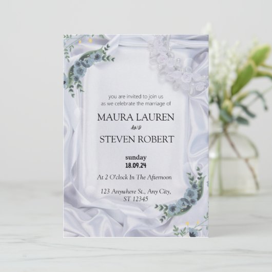 Poster blanc vert moderne Faire-part de mariage (Debout devant)