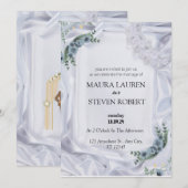 Poster blanc vert moderne Faire-part de mariage (Devant / Derrière)