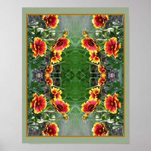 Poster Blanche Fleur Rouge Et Jaune Faisée Abstraite (Devant)