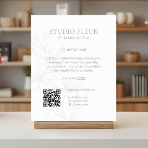 Poster BLANCHE Texte floral chic promotionnel QR